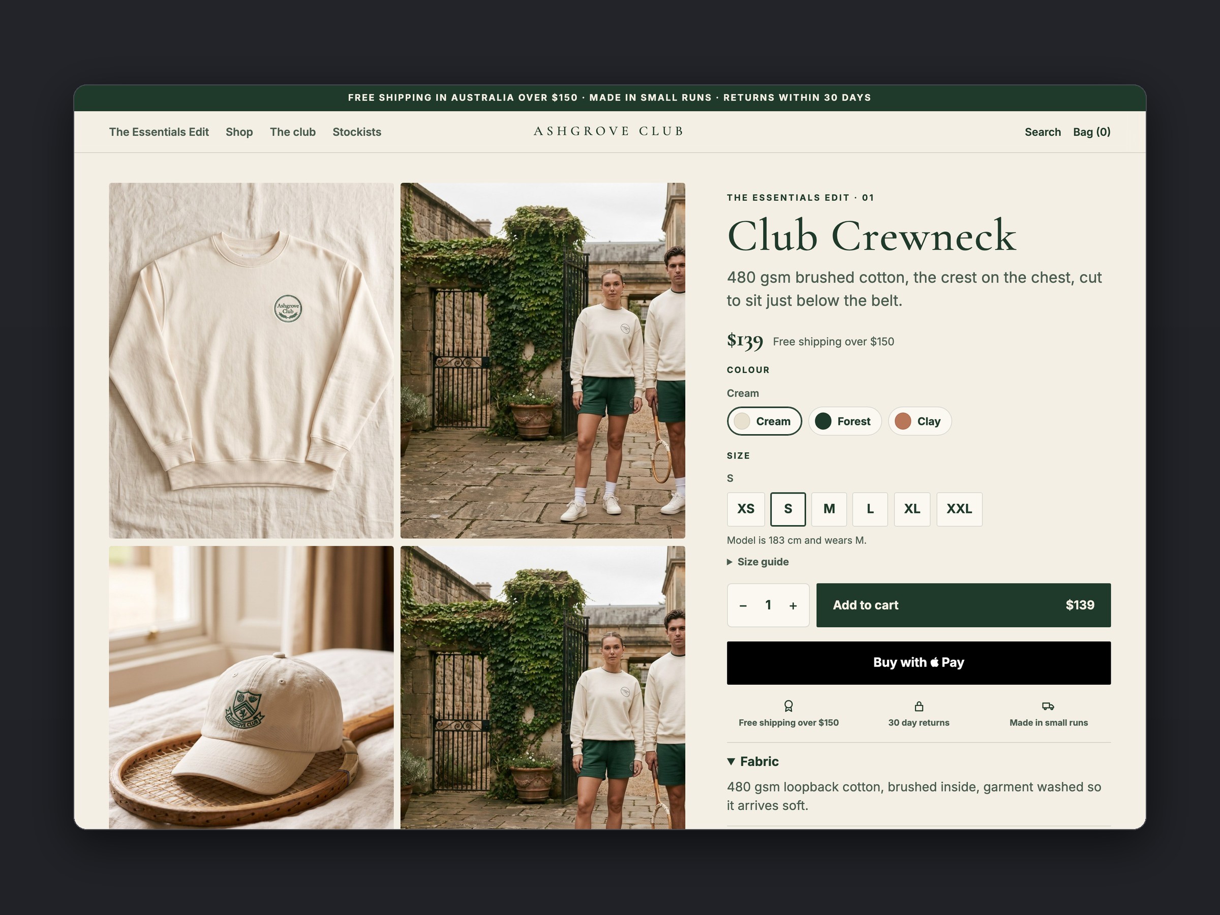Ashgrove Club store, product page