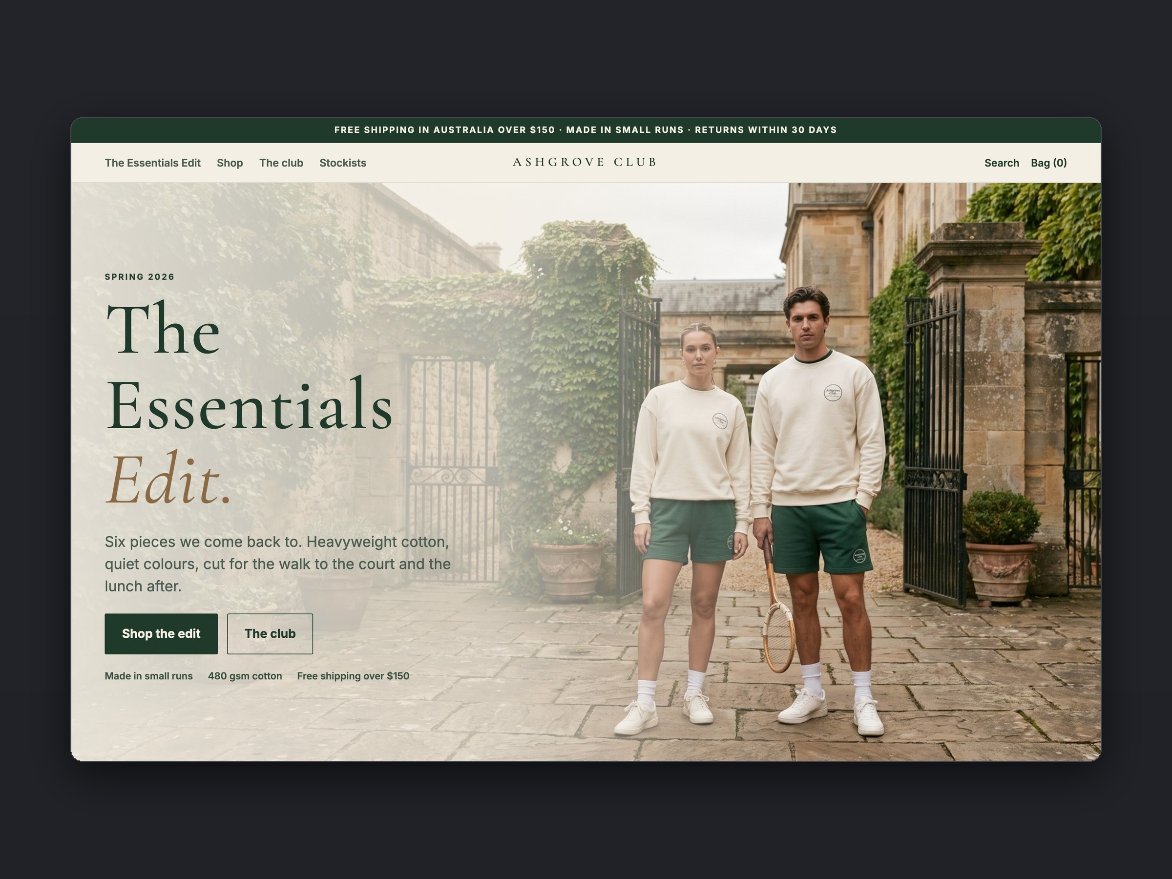 Ashgrove Club store, homepage