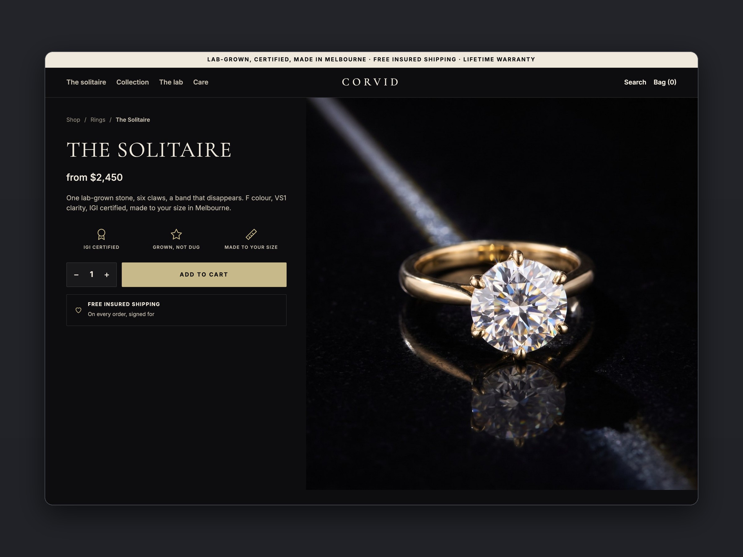 Corvid store, product page