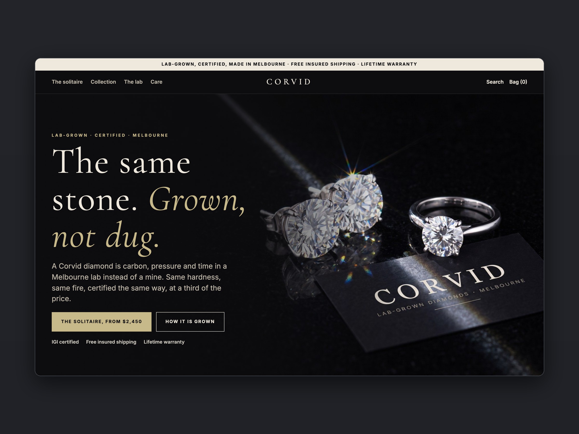 Corvid store, homepage