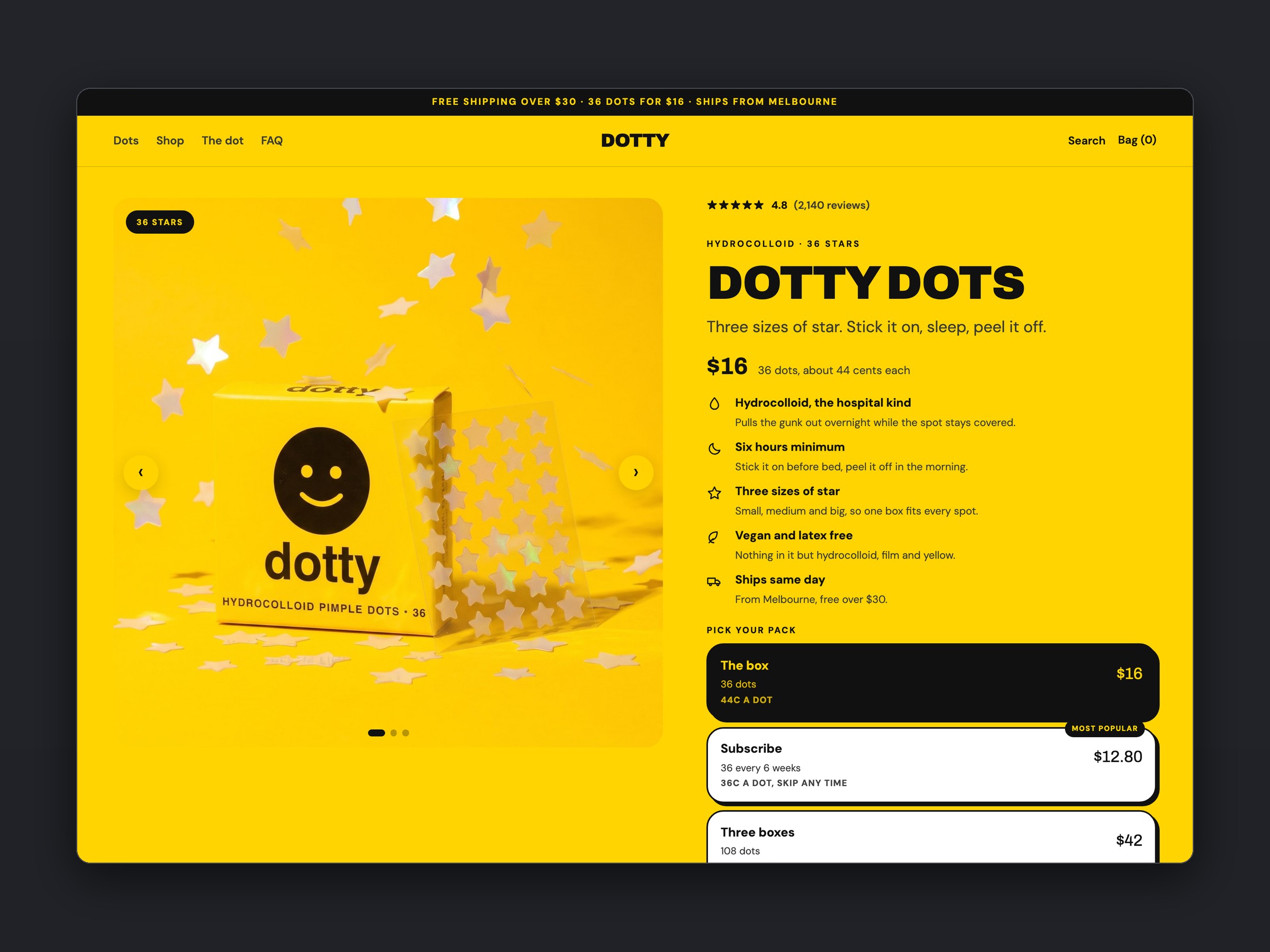 dotty store, product page