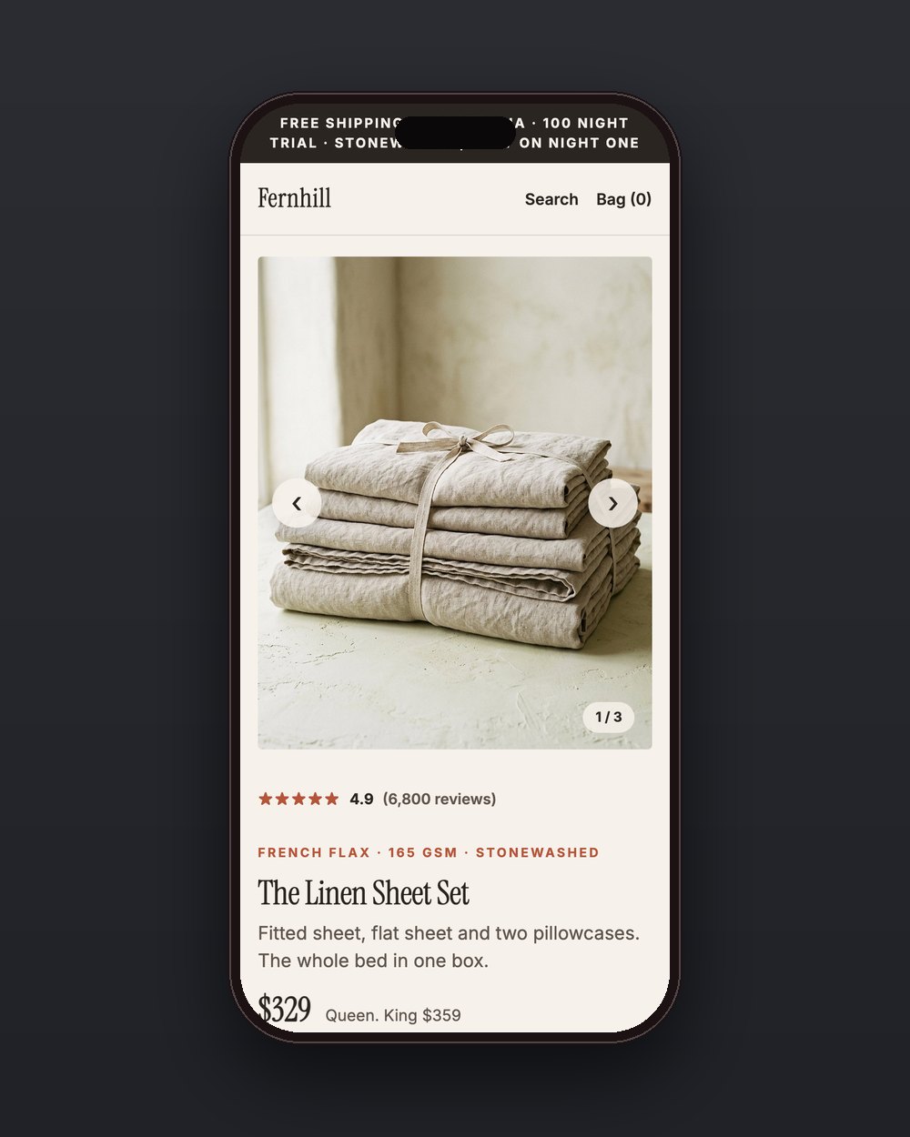 Fernhill product page on a phone