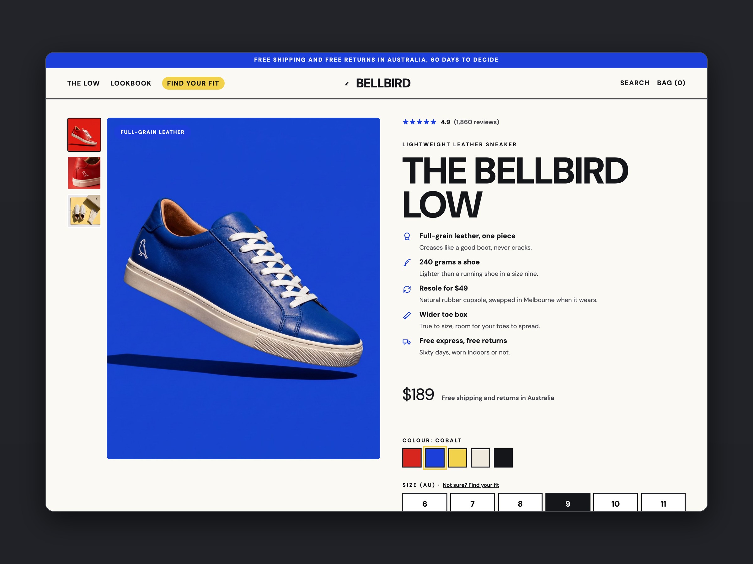 Bellbird store, product page