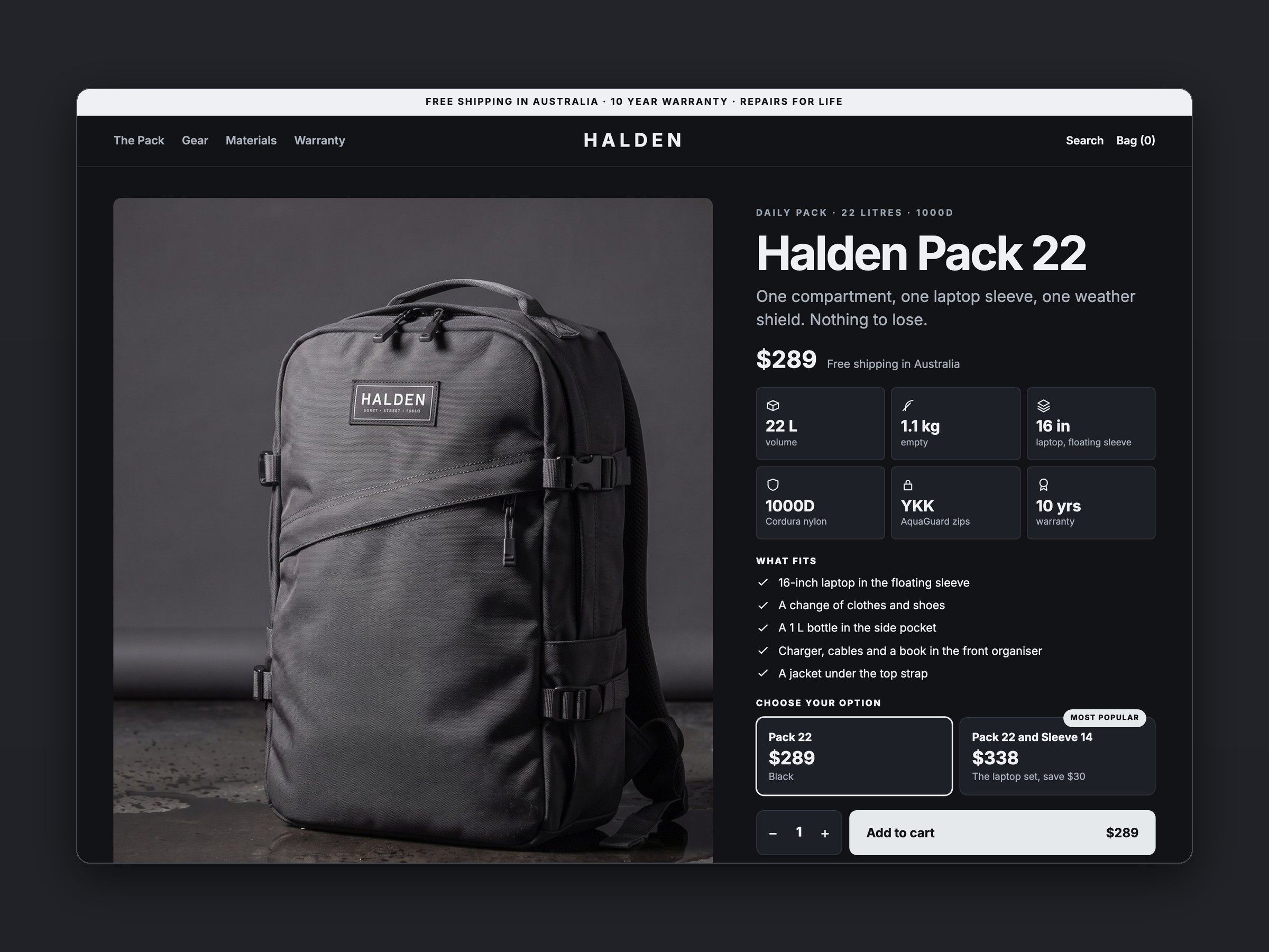 Halden store, product page