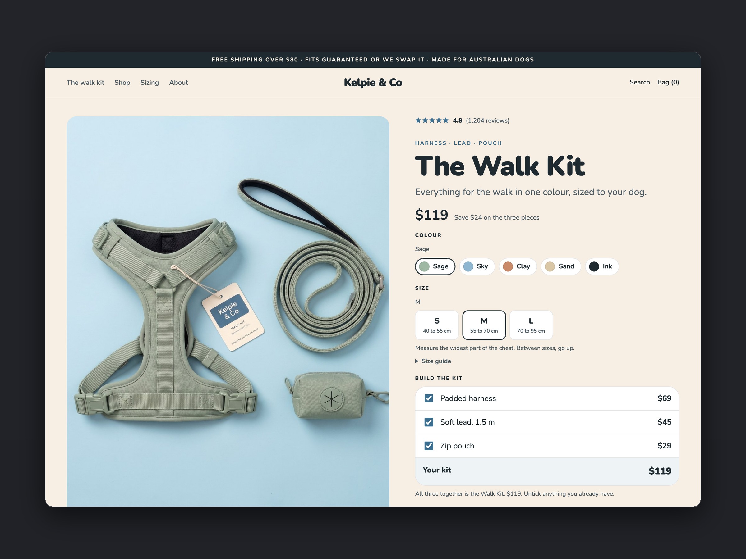 Kelpie & Co store, product page