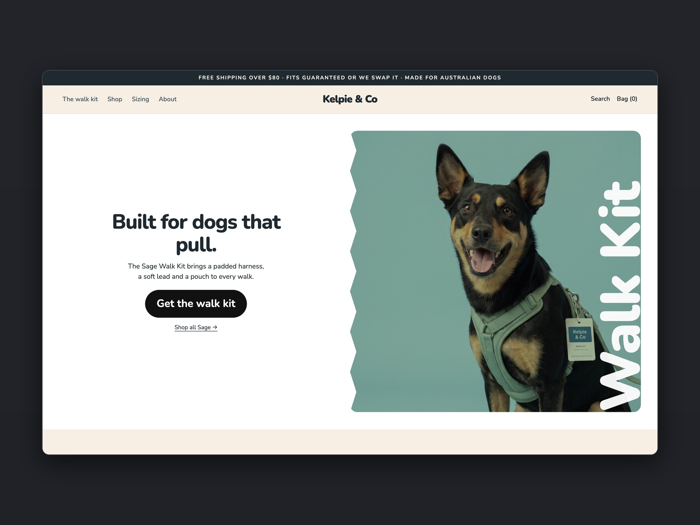 Kelpie & Co store, homepage