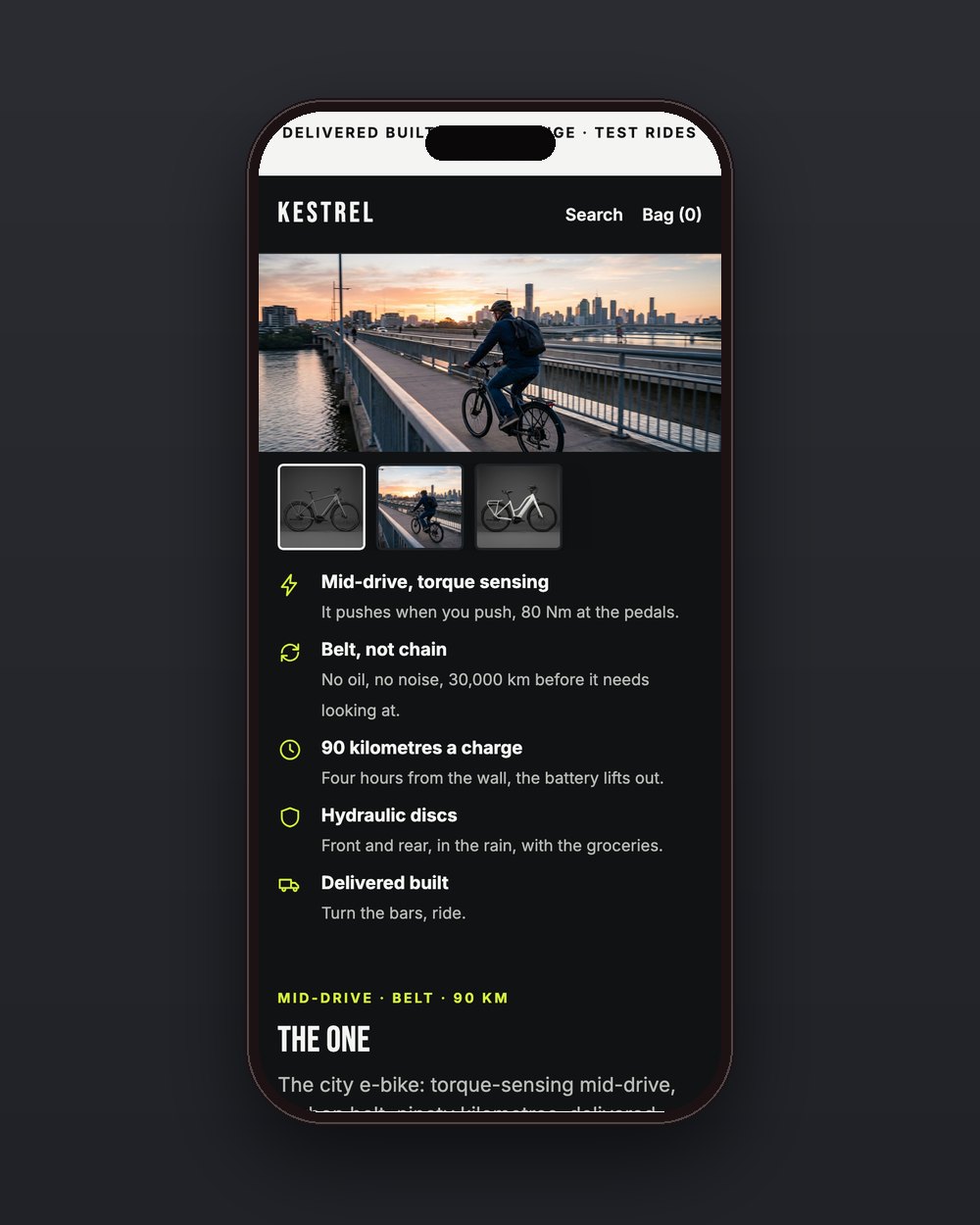 Kestrel product page on a phone