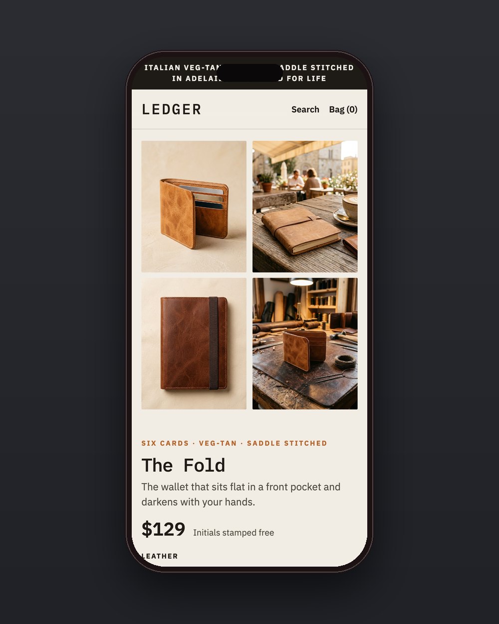 Ledger product page on a phone