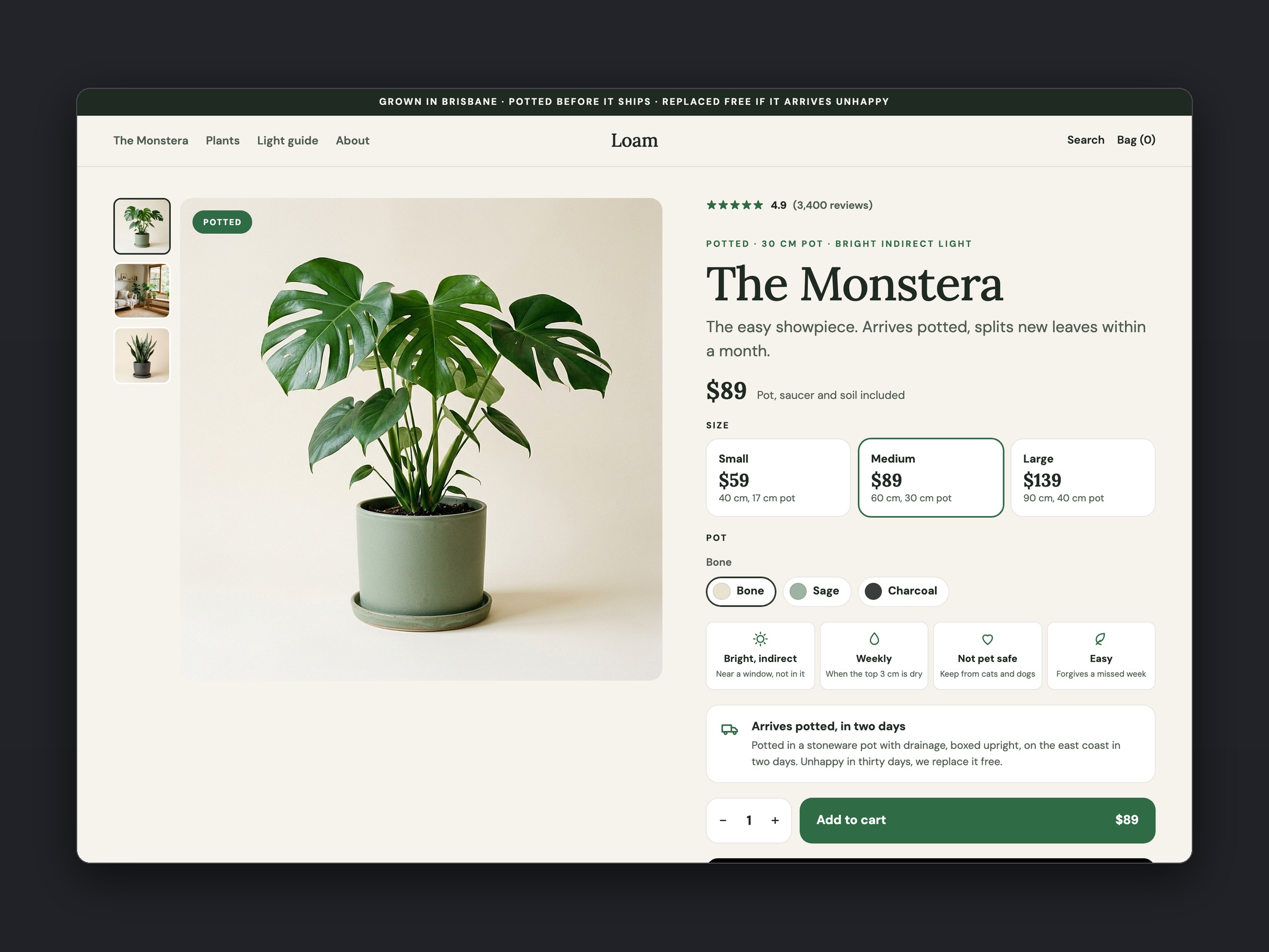 Loam store, product page