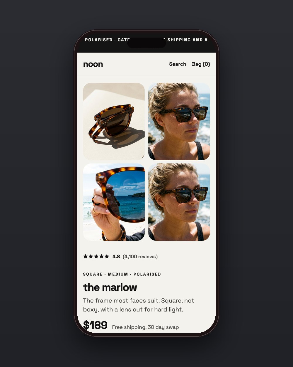 noon product page on a phone