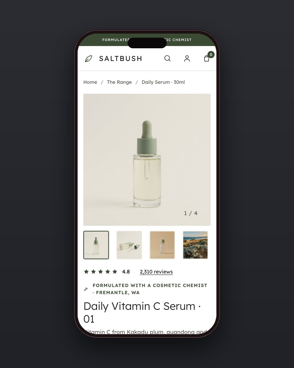 Saltbush product page on a phone