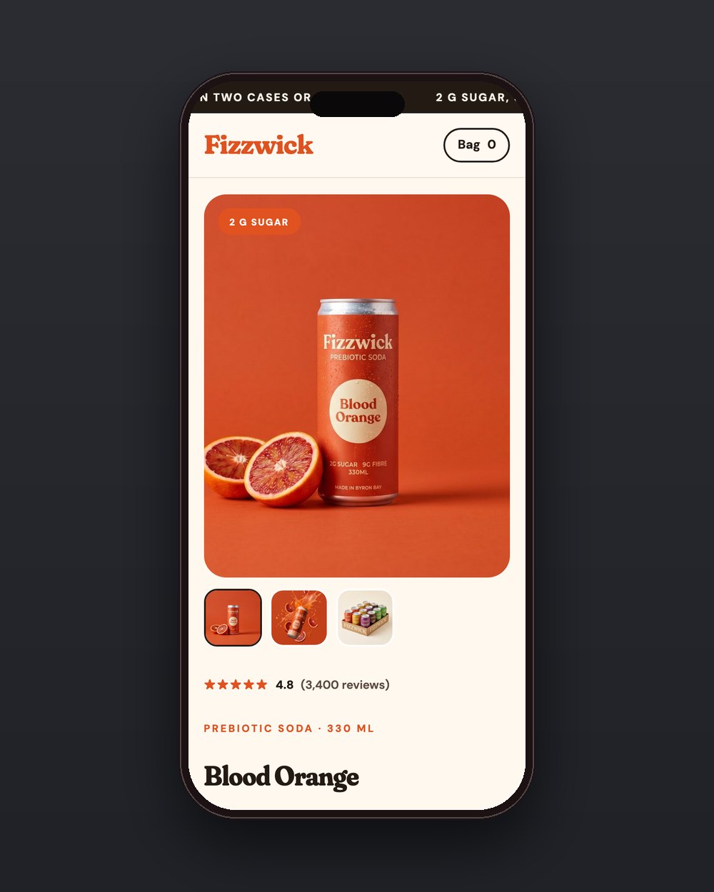 Fizzwick product page on a phone