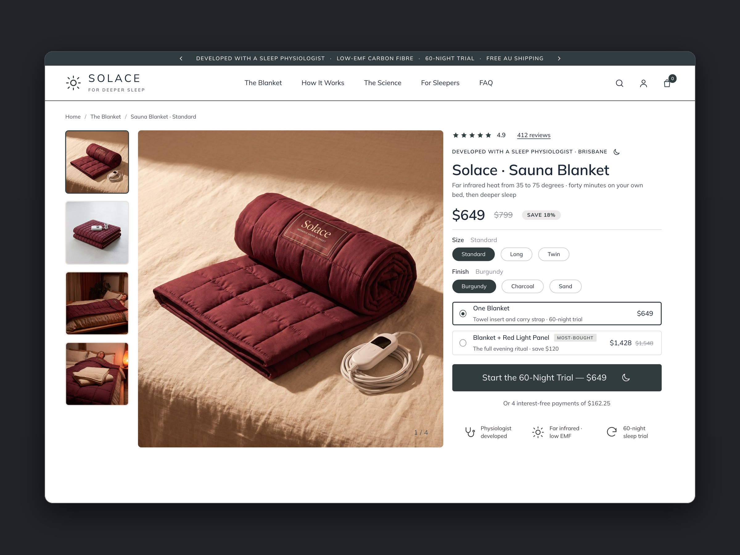 Solace store, product page