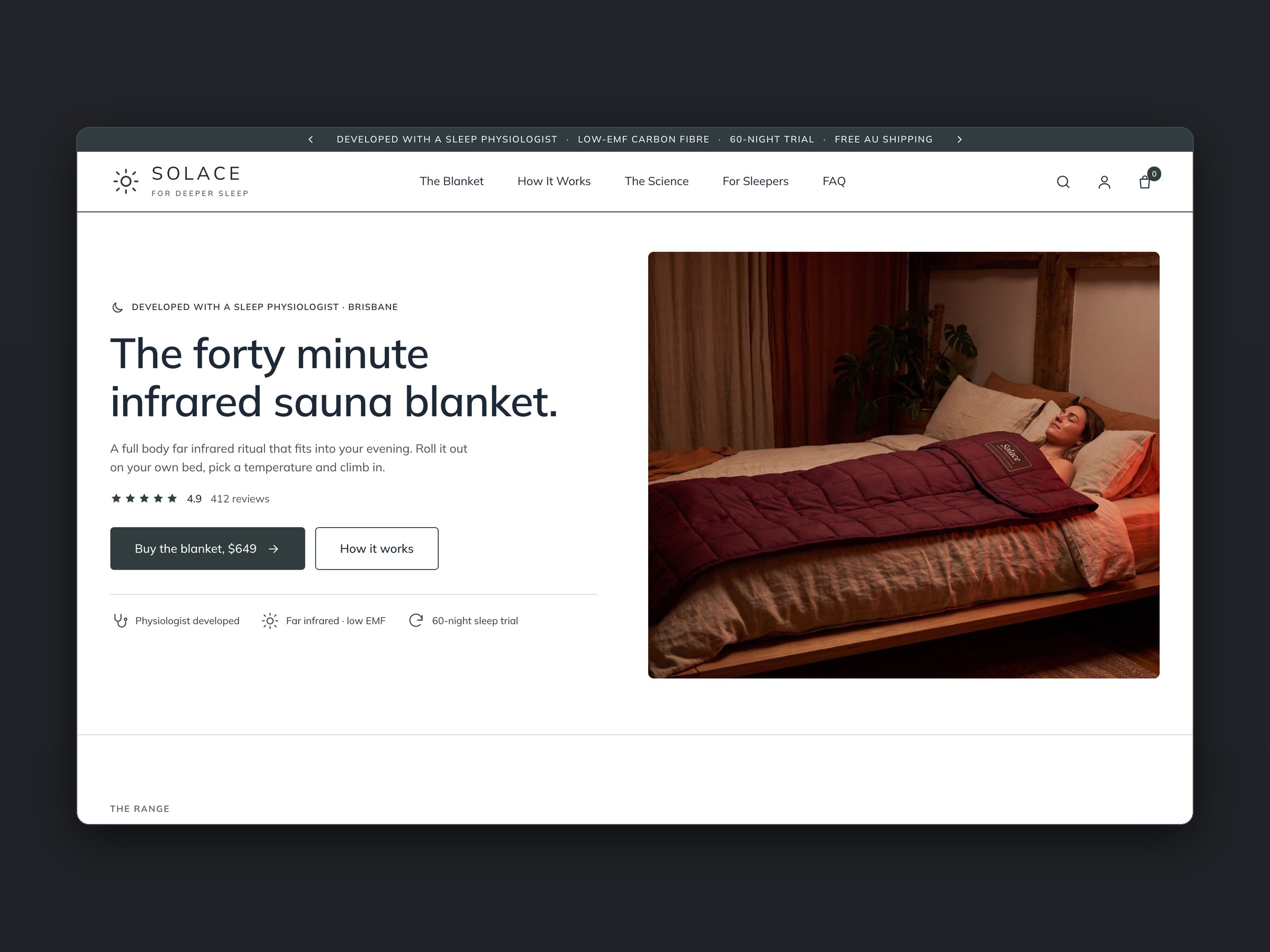 Solace store, homepage