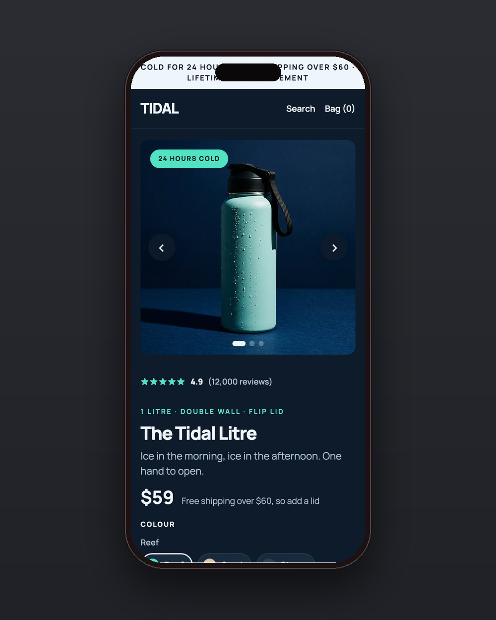 Tidal product page on a phone
